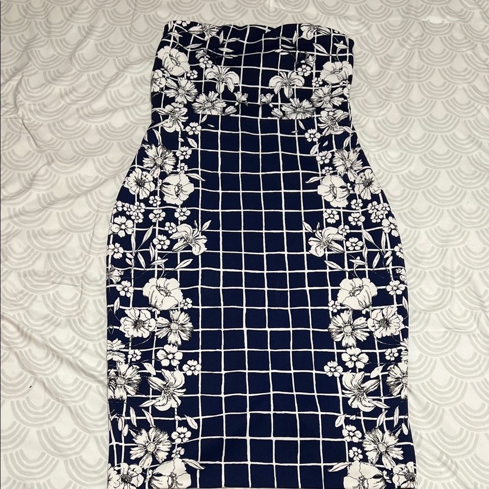 Express Navy and White Strapless Dress